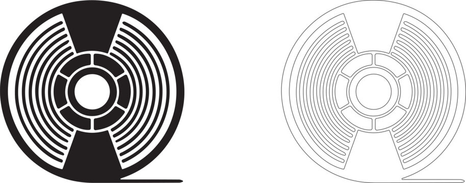 3D printer filament spool vector icon, welding wire reel symbol, workshop consumables and micro-fabrication.