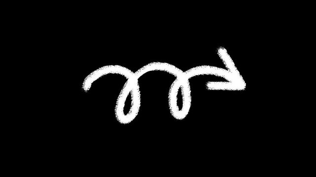Looping spiral hand drawn white arrow doodle animation on transparent background. Alpha channel included