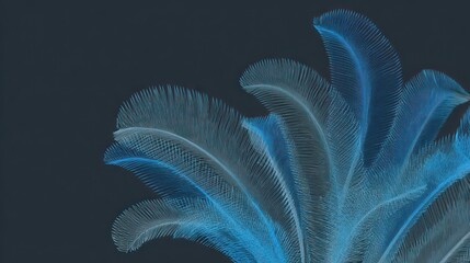 Fototapeta premium Artistic depiction of ethereal, blue-toned, feathery forms against a dark, contrasting backdrop