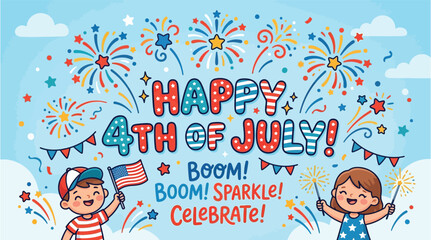 Happy 4th of july celebration with kids and fireworks © MH
