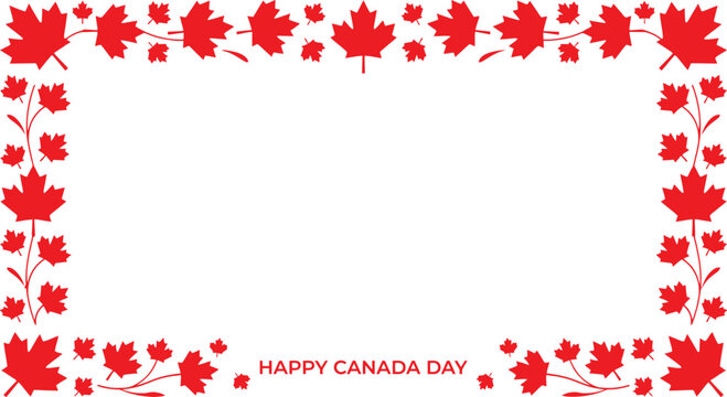 Happy canada day celebration border with maple leaves