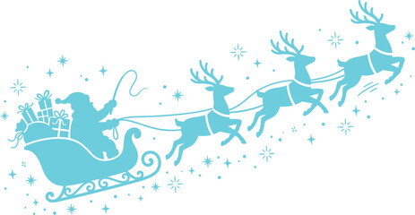 Christmas santa claus sleigh ride with reindeer winter holiday scene © MST