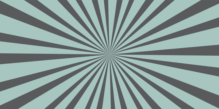 Abstract sage green and dark grey radial comic rays background. Modern minimalist backdrop with dynamic geometric retro sunburst banner vector.
