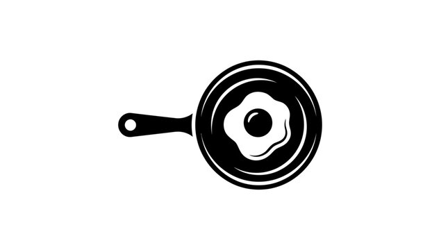 Black and white illustration frying pan.