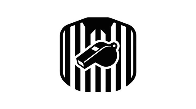 Black and white referee whistle icon.