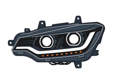 Modern LED projector headlight for sports car, automotive upgrade accessory