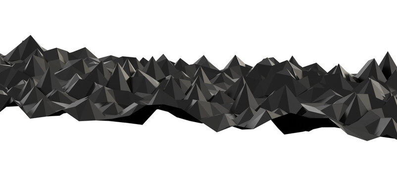 Abstract low poly mountain range with dark gray peaks and valleys
