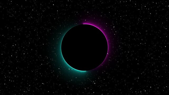 Abstract Cosmic Eclipse with Neon Glow and Starfield Background, neon circle  animation video on star brust background.