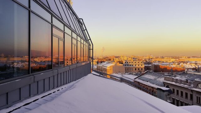 Evening St. Petersburg, the winter city against the backdrop of the setting sun