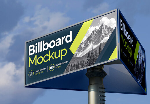 Outdoor Monopole Billboard Mockup PSD Template