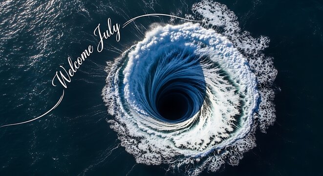 Hurricane eye swirling in deep blue ocean waters.