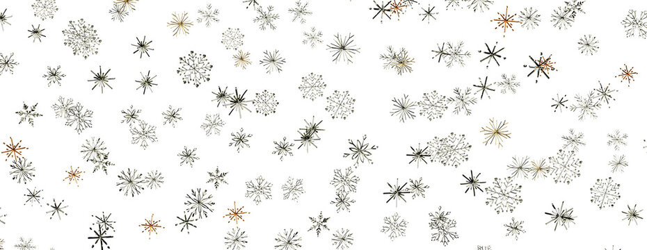 Abstract pattern of scattered delicate snowflakes on a white background