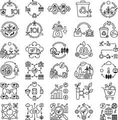 Obraz premium Circular Food System Line Icons Set for Sustainable Agriculture, Food Recycling, Zero Waste Supply Chains and Circular Economy Nutrition Models