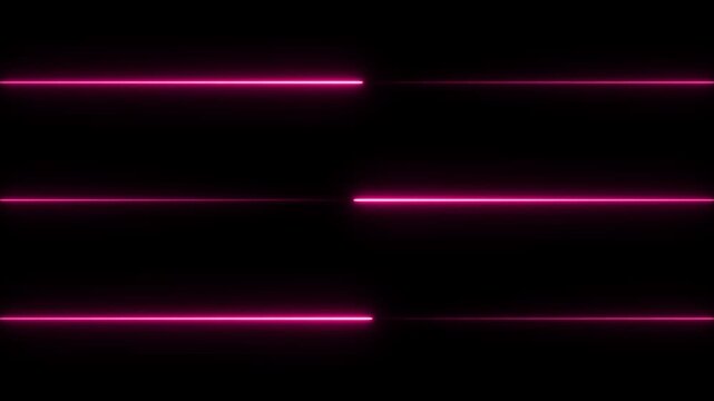 Three distinct horizontal lines of vibrant, glowing neon pink light emanate from the left side and stretch across a pure black background, creating a sleek, modern, and futuristic abstract visual
