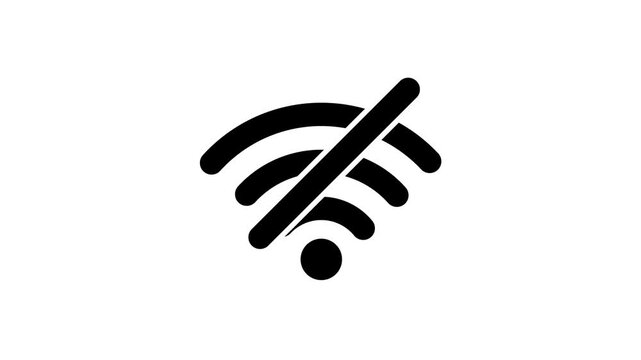 Minimalist black no wireless connection symbol icon on clean white background for digital tech clips.