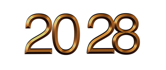 Elegant golden 2028 numerals isolated on white background. Perfect for new year designs, greetings, © vegefox.com