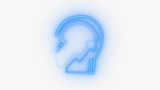 Glowing neon human head with rising growth arrow for business success and personal development concepts 4k video.