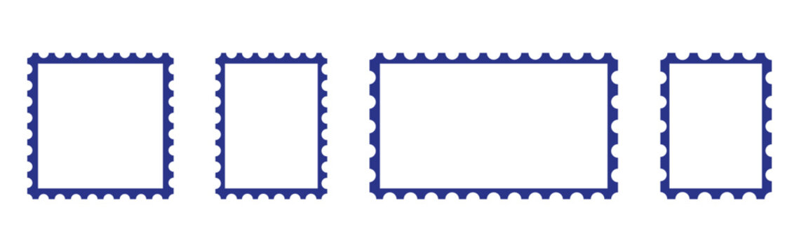 Blank postage stamp borders templates isolated on transparent background.