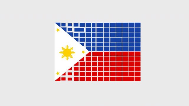 Philippines Flag Animation, Waving Philippine Flag in Cute Pixel Art Hybrid Mosaic Block Style, 2D Vector Motion Graphic On Transparent Alpha Channel, National Day Video Asset, 4K 60fps