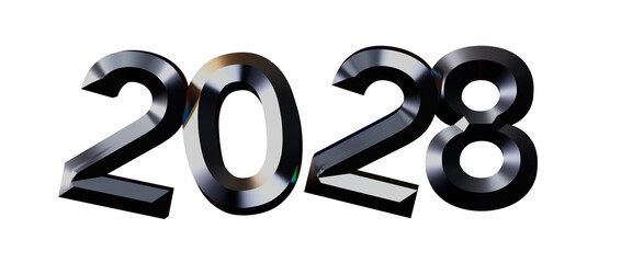 Bold, metallic 2028 numbers isolated on white, perfect for new year greetings, futuristic © vegefox.com