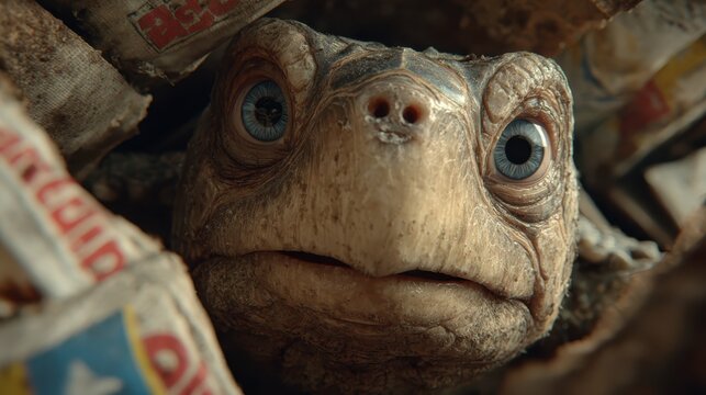 Close-Up of a Tortoise: Detailed Portrait of an Animal with Deep Blue Eyes