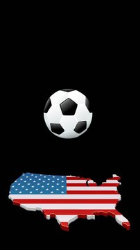 American sports tournament, US soccer league championship or national game concept. Animated ball bouncing on USA map. Chroma key green screen with alpha channel. (loopable)