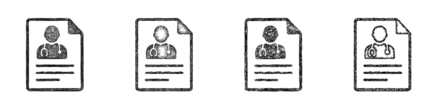 Black and white sketch doctor note icon design set