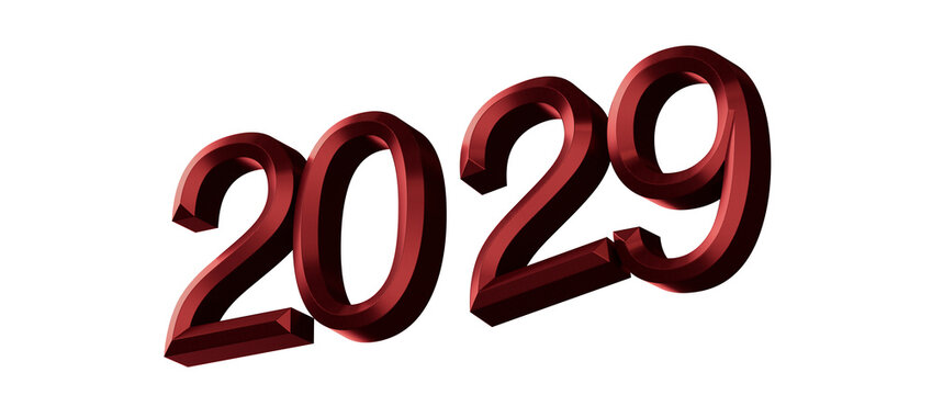 Bold 3D rendering of the year 2029, perfect for futuristic and new year themes. Isolated on white fo