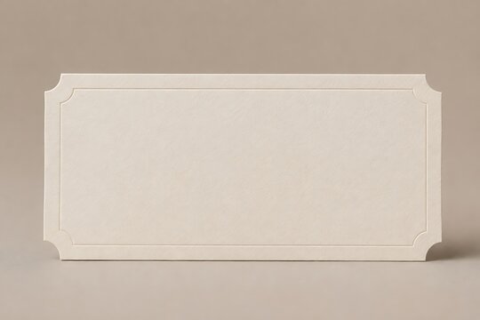 Rectangular beige paper card with an embossed border frame, isolated on a light neutral background, for stationery mockups