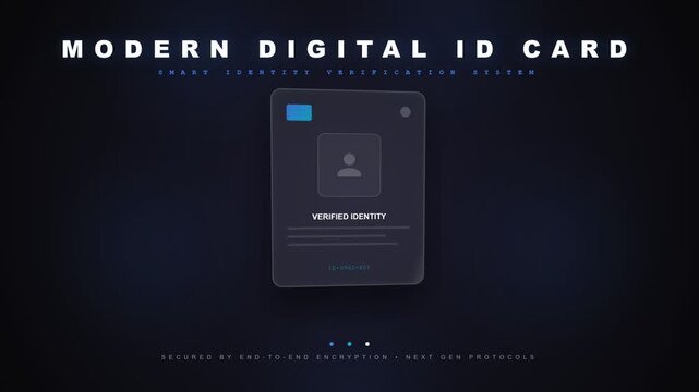 Futuristic digital identification card rotating in virtual space