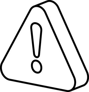 Triangular warning sign outline isometric black line.