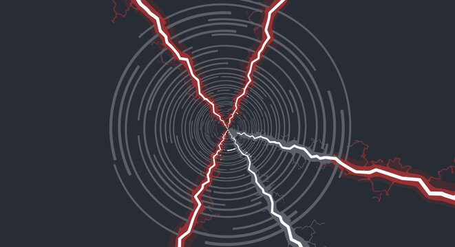 Lightning strikes on dark background with circular patterns