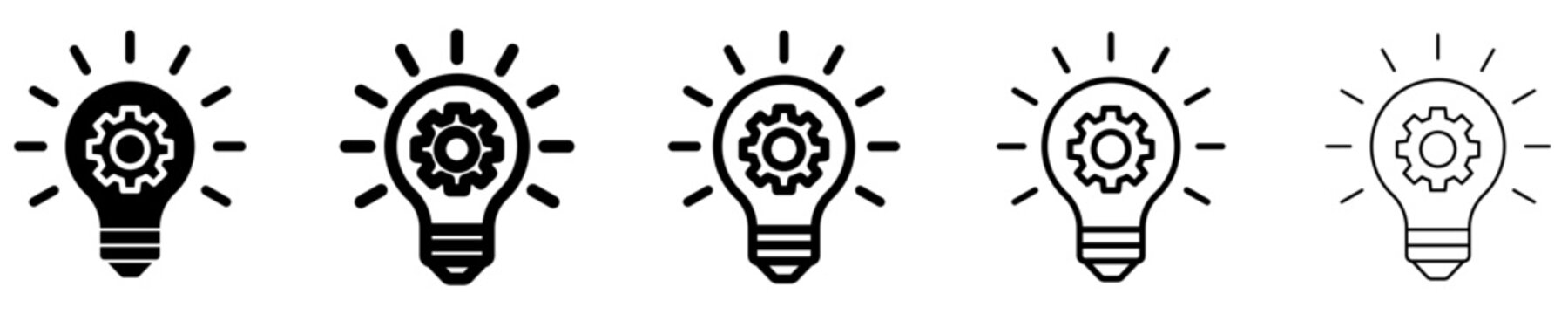Set of gear light bulb icons, symbols for technical ideas, process configuration, innovation, development, and creative thinking. Vector illustration