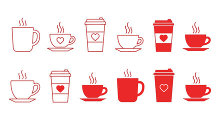 Obraz premium Red Line Art Coffee Cups And Takeaway Cups Collection