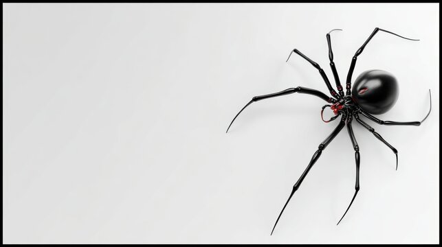 Realistic Black Spider Crawling on a Light Background
