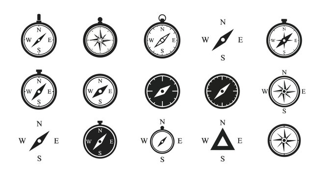 Compass Icons With Cardinal Directions Black Vector Illustration