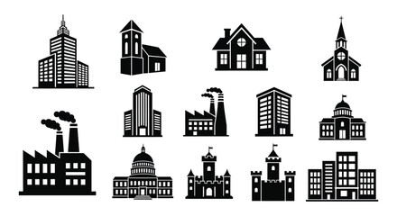 Building Silhouettes Collection Black Vector Illustration On White Background © Sonia512