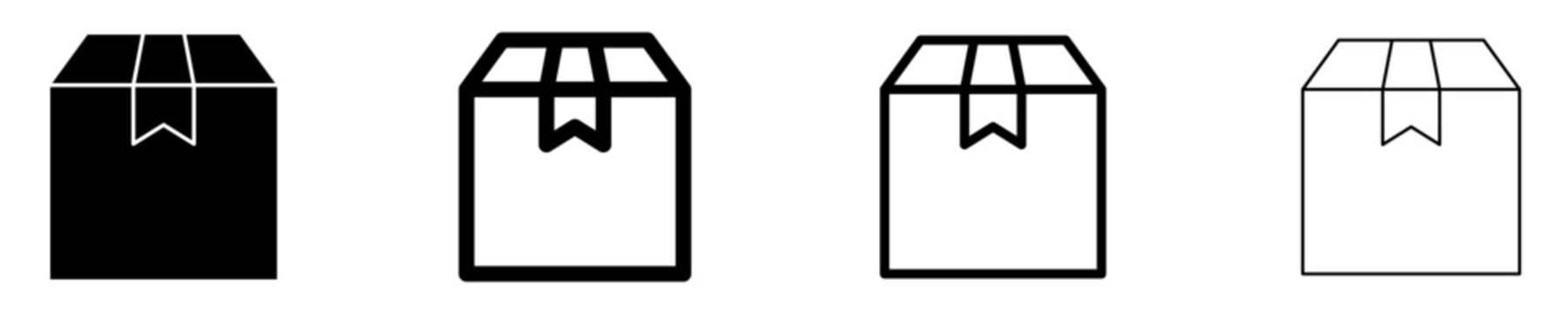 Set of cardboard box icons, symbols for delivery, logistics, parcel, cargo, and transportation. Vector illustration
