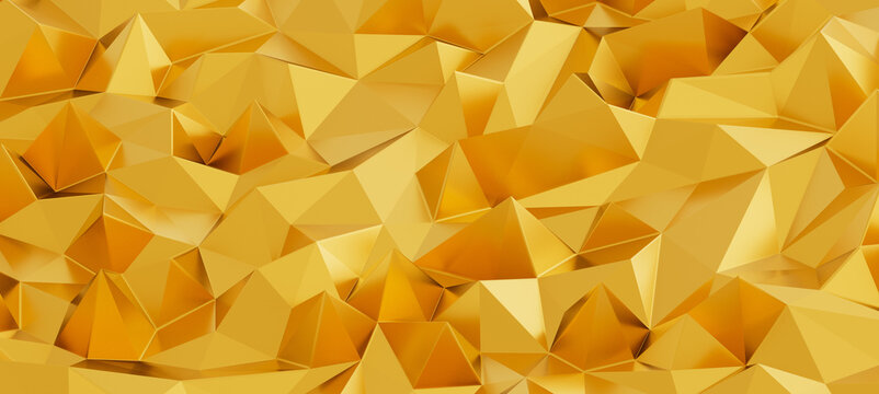 Luxurious golden polygon surface with abstract geometric patterns, bright and shimmering