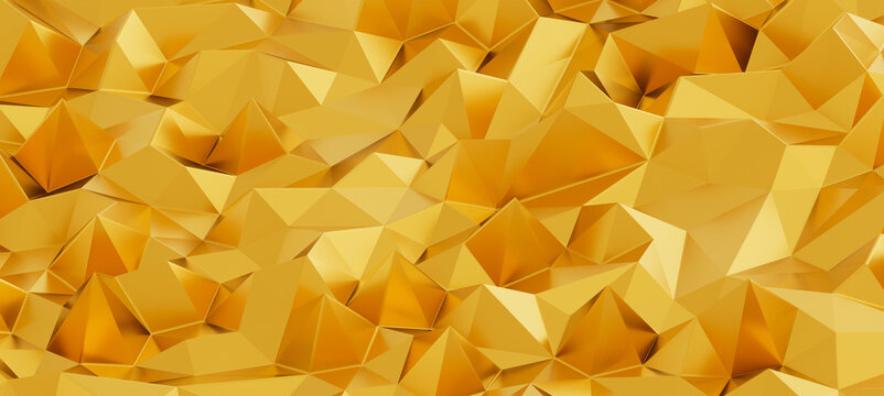 Shiny metallic gold geometric pattern with facets and light reflections