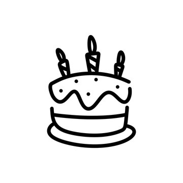 Birthday cake doodle icon with hand drawn design style