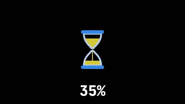 Hourglass with Falling Sand and Percentage Counter on Black Background for Loading Screens