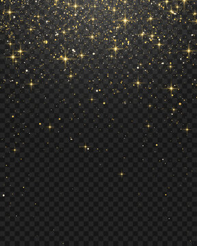 Shiny gold sparkle glistering confetti for Christmas decoration. Gold confetti dust falling png.
Vector gold glitter particles effect and texture. Stardust amber particles on transparent background.