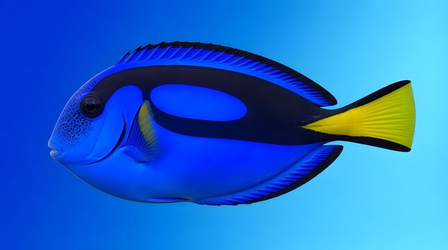 Blue tang fish, surgeonfish and aquatic life in ocean for aquarium, underwater marine and diving. Paracanthurus hepatus, exotic creature and colorful swimming with pet, wildlife and coral reef beauty