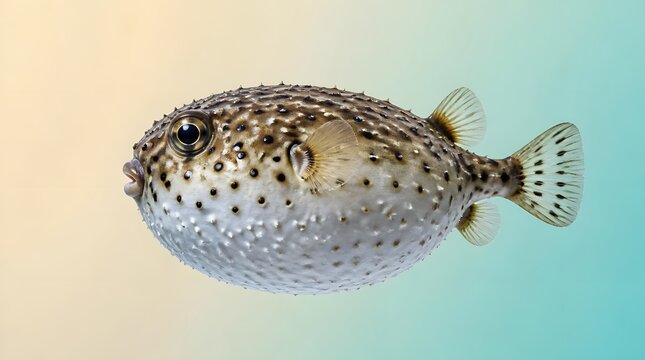 Puffer fish, blowfish and porcupinefish swimming in blue water for marine life, nature exploration and aquatic study. Tropical animal, ocean inhabitant and underwater species for sea education info