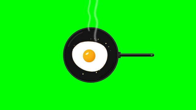 4K animation of a sunny side up fried egg sizzling in a pan on green screen