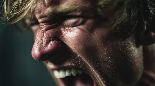 Man Expresses Intense Emotion with a Furious Scream in Dramatic Lighting