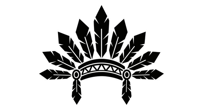 Black and white silhouette of a traditional Native American feathered war bonnet.