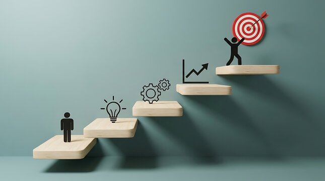 Business development steps showing personal growth and goals with business development strategy professional leadership