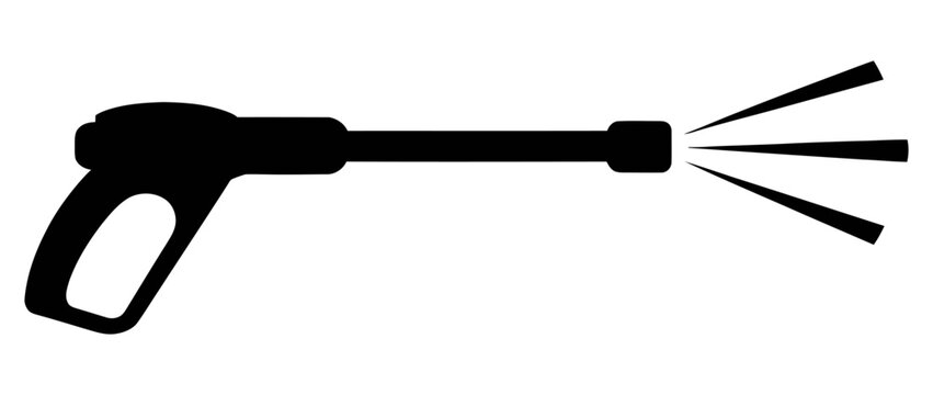 High pressure water spray gun silhouette vector tool for cleaning and maintenance work